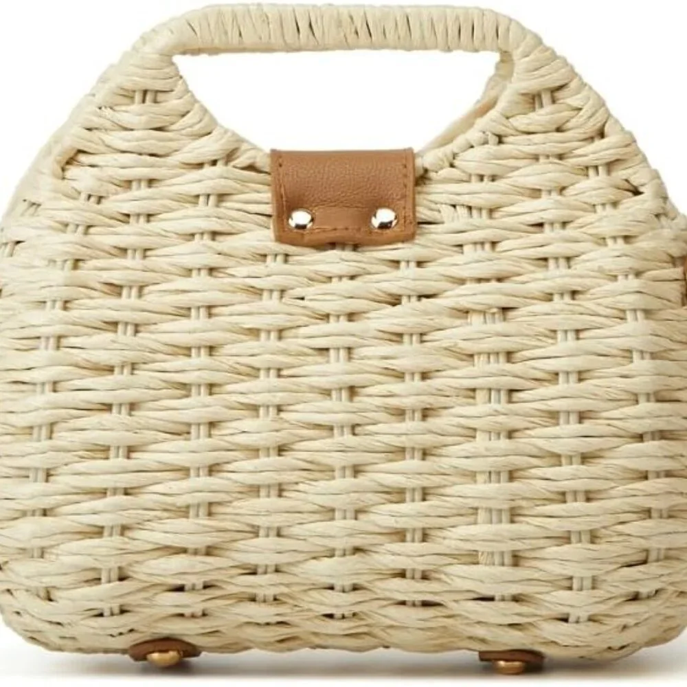 Women Straw Shoulder Handbag Summer Beach Tote Crossbody Chic Purse - Picture 4 of 9